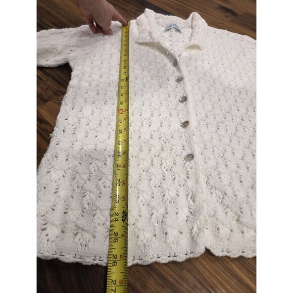 Vintage White Crochet Knit Button Shirt Cotton Forever USA M Cardigan - Picture 8 of 11